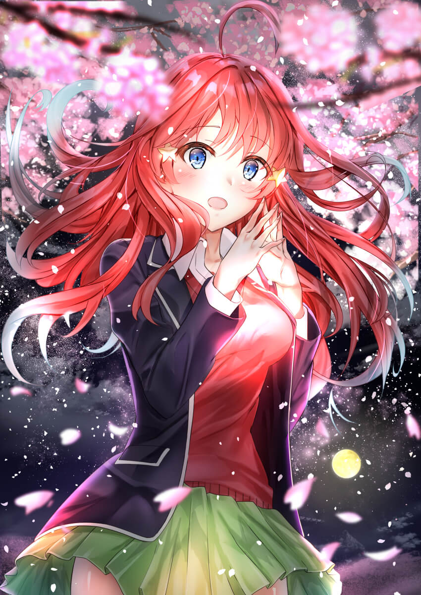 中野五月的插画，以樱花为背景